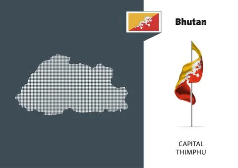 Flag of Bhutan on white background. Dotted map of Bhutan Stockillustratie