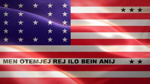 Flag of Bikini Atol waving in the wind. 3D Waving flag design. Stock Illustration
