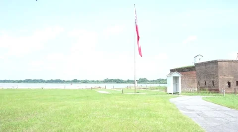 Flag blowing in wind at Old Fort Jackson Video stock 41209881