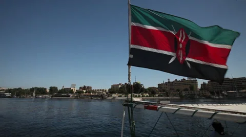 Flag on the boat, Aswan, Egypt Stock Footage 34783852
