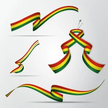 Flag of Bolivia. 4th of August. Set of realistic wavy ribbons in colors of bo Stockillustratie