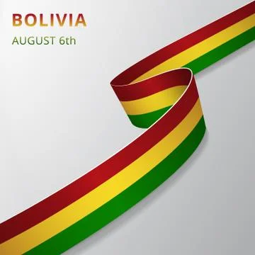 Flag of Bolivia. 6th of August. Vector illustration. Wavy ribbon on gray back Stock Illustration