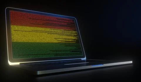 Flag of Bolivia made with computer code on the laptop screen. Hacking or Stock Illustration