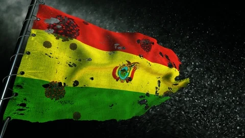 The flag of Bolivia is torn and marked with the virus of covid-19 . 스톡 동영상 127196176
