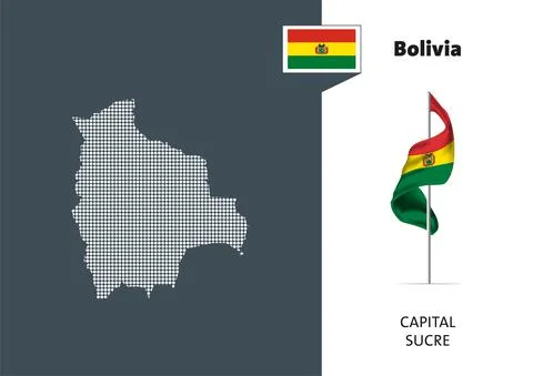 Flag of Bolivia on white background. Dotted map of Bolivia Stock Illustration