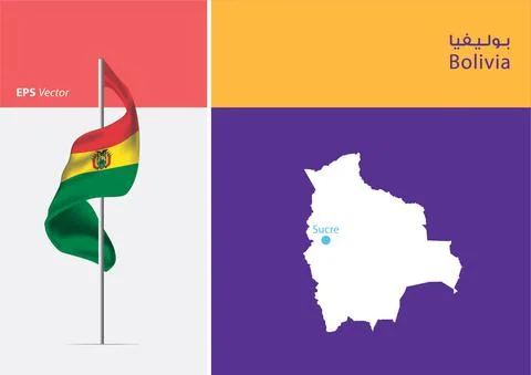 Flag of Bolivia on white background with Map Stock Illustration