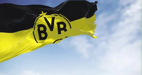 The flag of Borussia Dortmund waving in the wind. Stock Footage 219345447