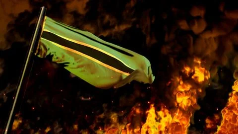 Flag of Botswana on burning fire background - hard times concept イラスト素材