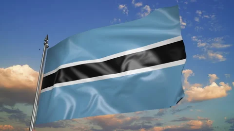 Flag of Botswana on a flagpole. 3D animation against the sky 스톡 동영상 205517714
