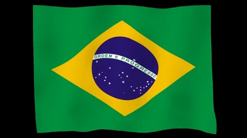 Flag of Brazil, 60 fps, slow motion, lopped, alpha channel Stock Footage 100589680