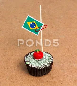 Flag of brazil Apple , Cupcake Stock Photos