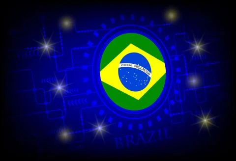 Flag of brazil on a background of technology. Stock Illustration