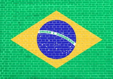 Flag of Brazil on brick wall texture background Stock Illustration