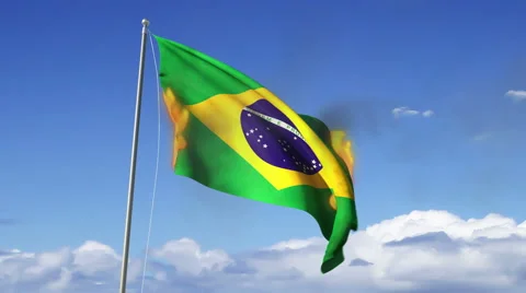Flag of Brazil Burning, 3D rendering Stock Footage 66323303