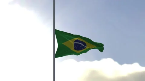Flag of Brazil half mast in the wind. High bitrate slow motion animation Stock Footage 219943251