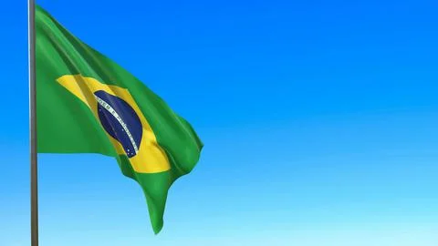 Flag of Brazil waving in the wind on flagpole against the sky 3d-rendering イラスト素材