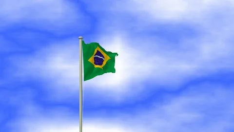 Flag of Brazil waving in the wind with pole and blue sky background 스톡 동영상 124942853