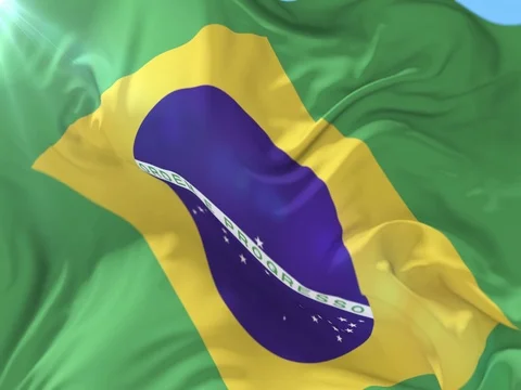 Flag of Brazil waving at wind in slow, loop Video stock 80450494