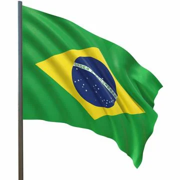 Flag of Brazil waving in the wind on a white background 3d-rendering イラスト素材