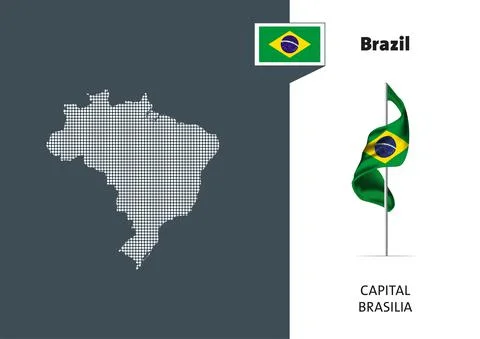 Flag of Brazil on white background. Dotted map of Brazil Stock Illustration
