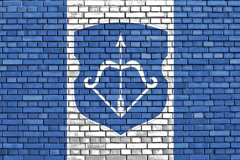 Flag of Brest painted on brick wall Stock Illustration