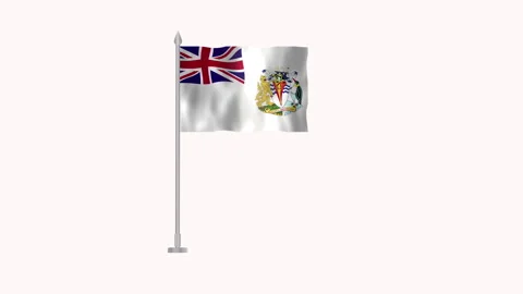 Flag of British Antarctic, Pole flag of British Antarctic on white screen, .. Stock Footage 263980567