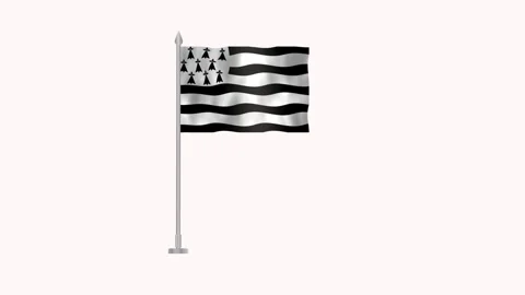 Flag of Brittany, Pole flag of Brittany on white screen, Brittany 3D Animat.. Stock Footage 263980570