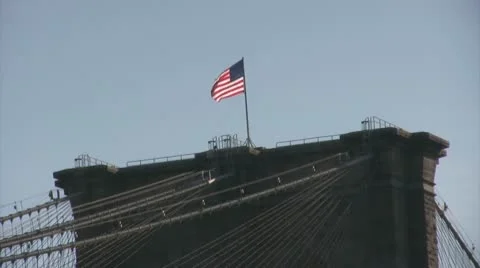 Flag on Brooklyn Bridge Stock Footage 10687083