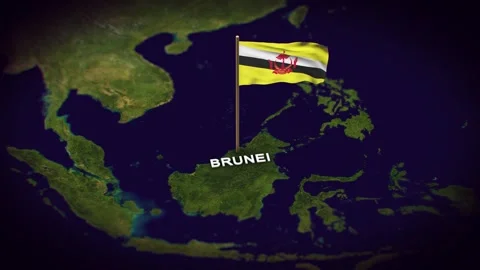 The Flag of Brunei on the World Map, Brunei map with flag 3d animation Stock Footage 306614267