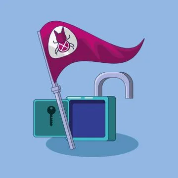 Flag bug with padlock 스톡 일러스트