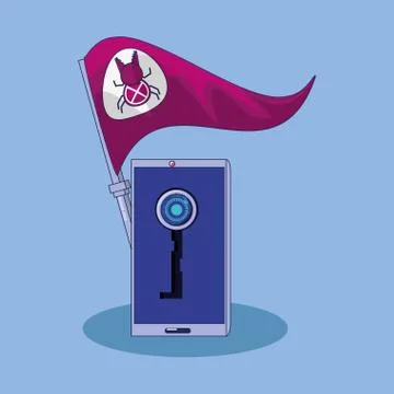 Flag bug with smartphone 스톡 일러스트