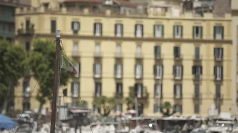 Flag with building in slow motion at summer Stock Footage 71217743