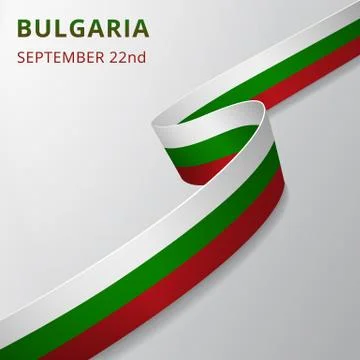 Flag of Bulgaria. 22nd of September. Vector illustration. Wavy ribbon on gray Stock Illustration