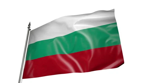 Flag of Bulgaria on a flagpole. Animation 3D on a white background 動画素材 219747192