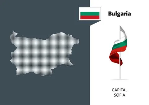 Flag of Bulgaria on white background. Dotted map of Bulgaria Stock Illustration