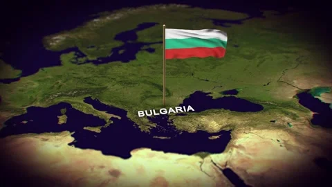The Flag of Bulgaria on the World Map, Bulgaria map with flag 3d animation Stock Footage 306598918