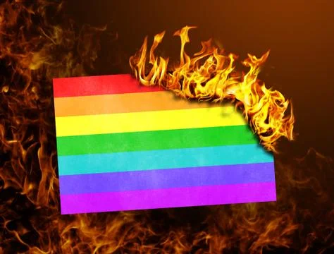Flag burning - Rainbow flag Stock Photos
