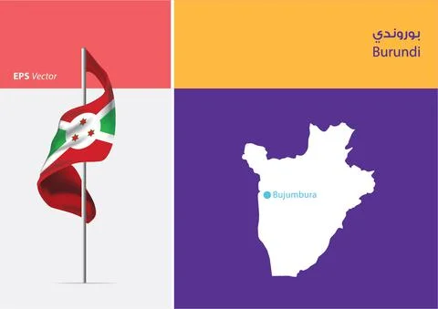 Flag of Burundi on white background with Map Stock Illustration