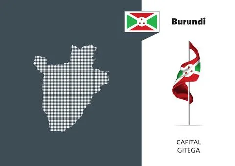 Flag of Burundi on white background. Map of Burundi Stock Illustration