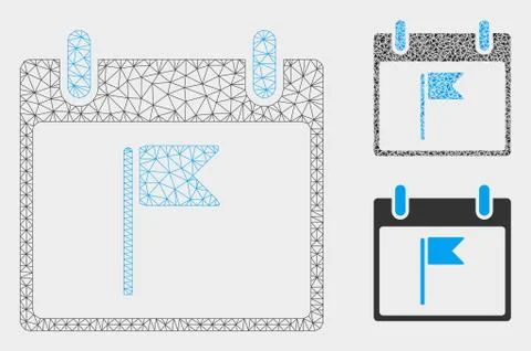 Flag Calendar Day Vector Mesh 2D Model and Triangle Mosaic Icon Illustrazione stock