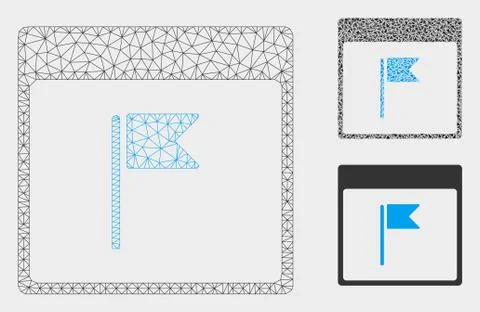 Flag Calendar Page Vector Mesh Network Model and Triangle Mosaic Icon Stock Illustration