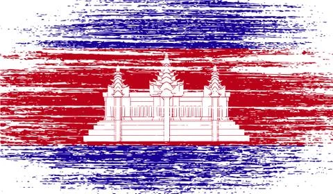 Flag of Cambodia with old texture. Vector Stock Illustration