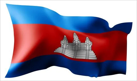 Flag of the Cambodia waving in the wind. Stock Illustration