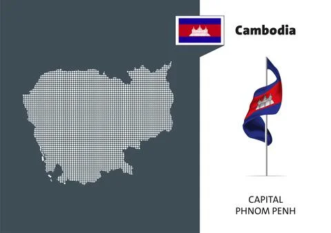 Flag of Cambodia on white background. Dotted map of Cambodia Stockillustratie