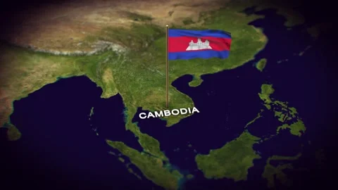 The Flag of Cambodia on the World Map, Cambodia map with flag 3d animation Stock Footage 289645690