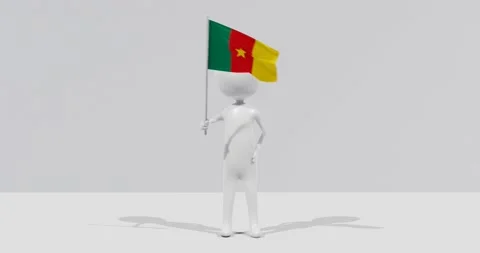 Flag of Cameroon. 3D Character holding and waving Portuguese flag 4K UHD 60FPS Stock Footage 222555832