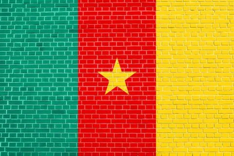 Flag of Cameroon on brick wall texture background Stock Photos