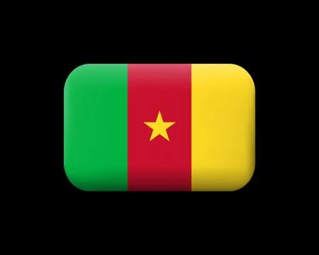 Flag of Cameroon. Matted Vector Icon and Button. Rectangular Shape with Round 库存插图