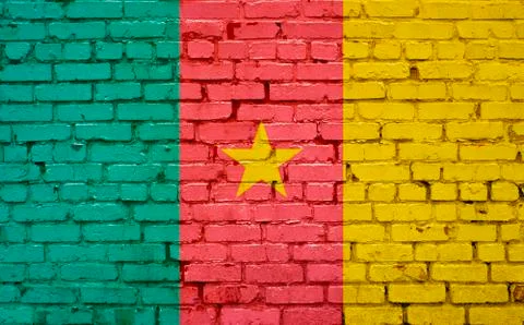 Flag of Cameroon painted on brick wall, background texture Stock Photos