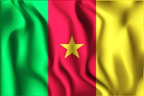 Flag of Cameroon. Rectangular Icon. Waving Effect. Vector Stock Illustration